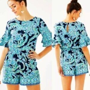 Lilly Pulitzer Lula Romper High Tide Navy Scuba M